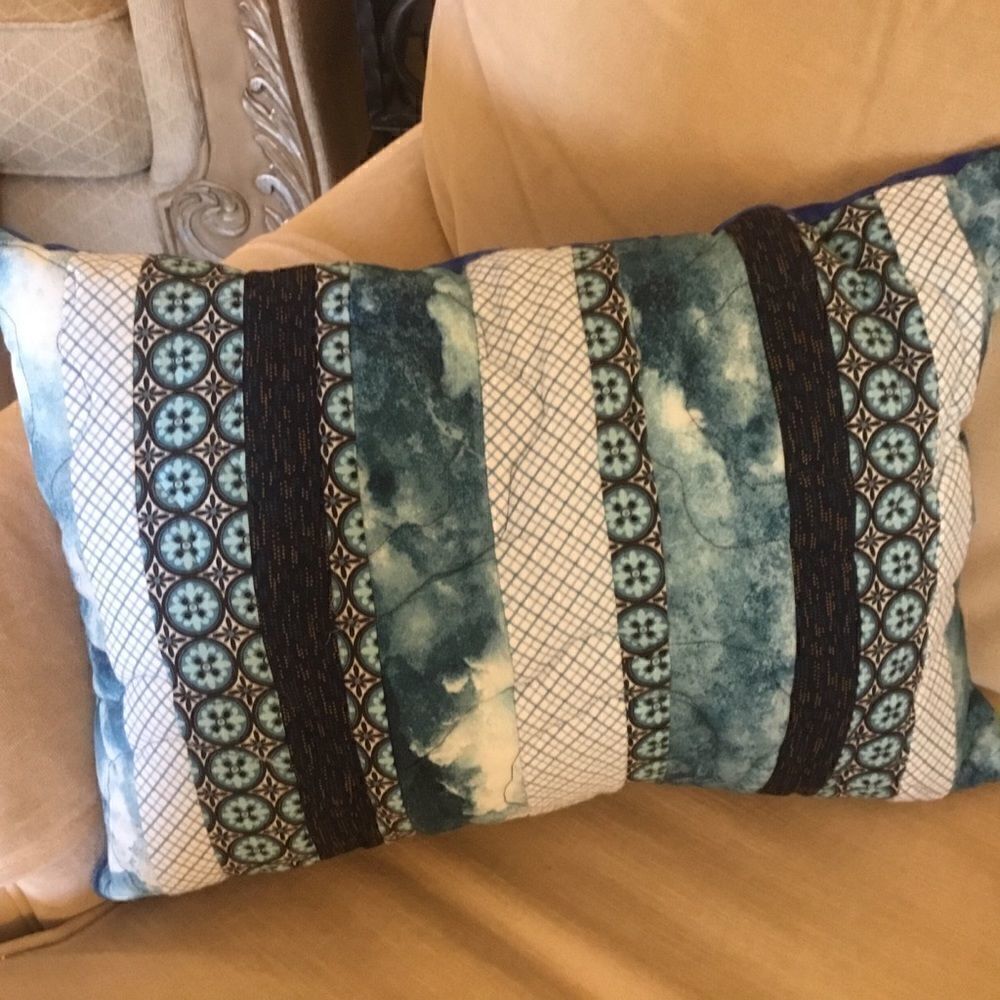 CLOSEOUT SALE $10 NWT Hand Crafted Blue Stripe Quilted Pillow